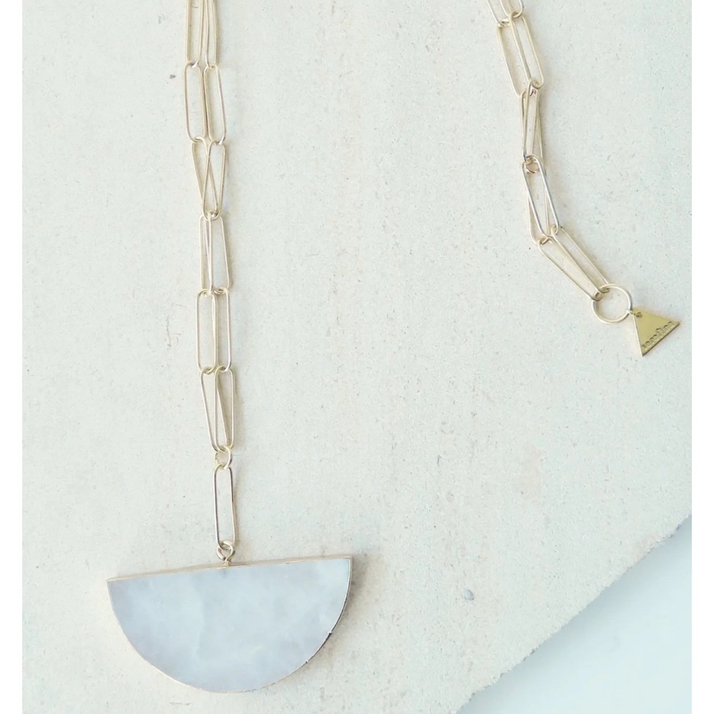 Serefina for Anthropologie Half Moonstone Paperclip Chain Necklace Gold‎ Clear